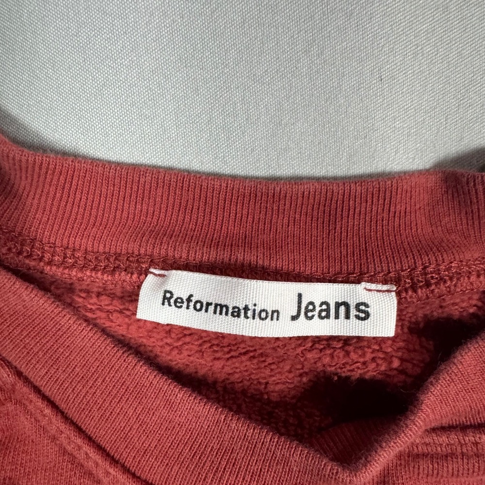 Reformation Jeans 100% Organic Cotton Raglan Sweatshirt Red M Tomato Girl Cozy - Picture 3 of 9
